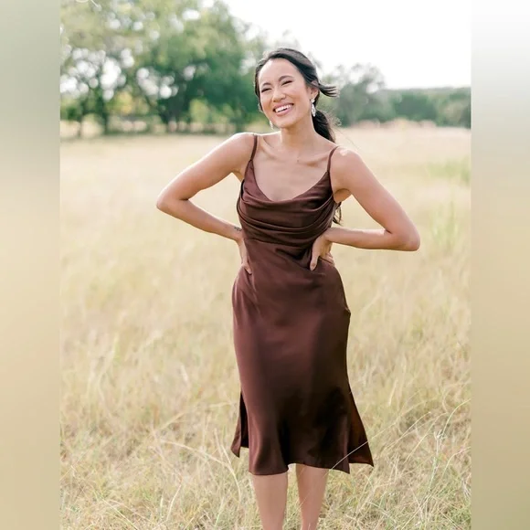 Revelry Skye Satin Dress in Silver Sage - Picture 6 of 6